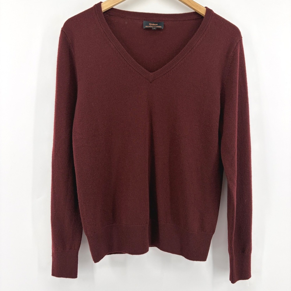 Quince Mens Burgundy 100% Mongolian Cashmere V-Neck Sweater Size‎ S